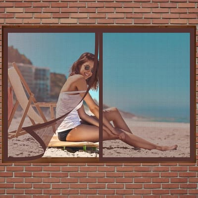 Raam Hor - Vliegengaas Raam - Insecten Buiten Houden - Automatische Sluiting - 60 x 110 cm - Bruin