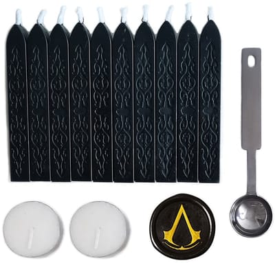 10 Stuks Zegelwas Sticks met Wick, Inclusief 2 Witte Kaarsen en 1 Was Smeltlepel voor Trouwinvites, Kaarten en Enveloppen (Zwart)