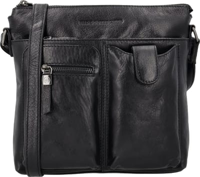 Hide & Stitches Porto Crossbody Schoudertas - Handige Vakken - Leren Dames Tas - Zwart