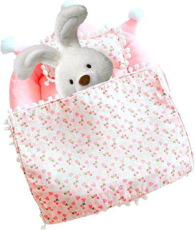 Poppen Beddengoed Set - Poppenhuis Meubels - Rollenspel Speelgoed - Zacht Katoen Fluweel - 34 x 32 cm - Roze
