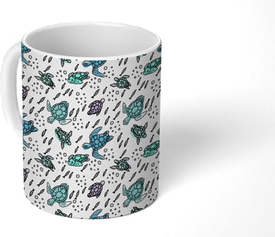 Mok - Koffiemok - Patronen - Schildpad - Vissen - Mokken - 350 ML - Beker - Koffiemokken - Theemok