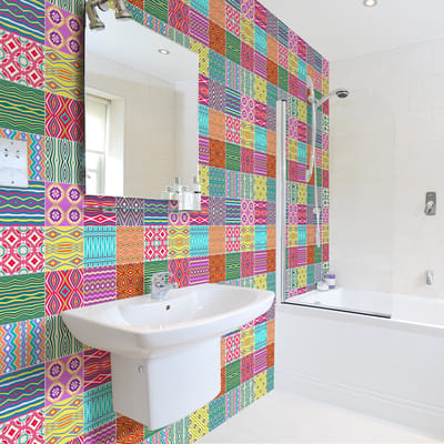 Zelfklevende tegelmuurstickers voor keuken en badkamer - 60 Azulejos Doriah cementtegelstickers - 60 stickers 10x10cm