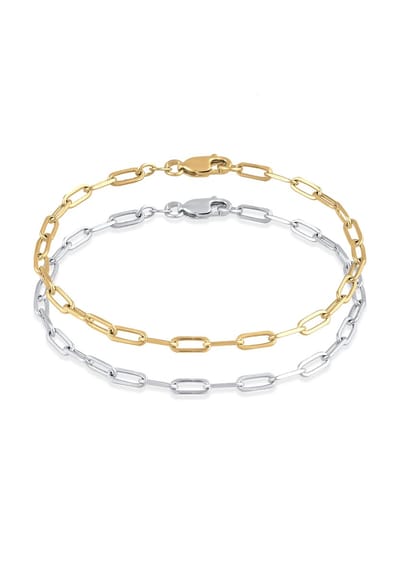 Elli - Sieraden Set - Armbandenset Dames Schakelketting 925 Sterling Zilver Verguld Bicolor 18 cm -