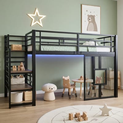 Gutent-Hoogslaper met opbergtrap-stauraum-led-verlichting-vensters-90x200-cm-zwart