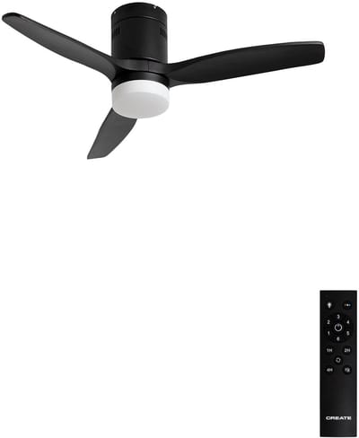 CREATE - Plafondventilator 40W silent 100% hout (Ø132cm) (ruimtes 10m²-25m²) - Zwart - Met licht - Afstandsbediening - WIND CALM NATURAL WOOD