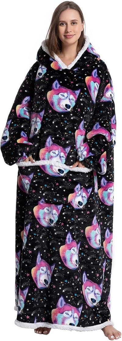 Oversized Draagbare Deken Hoodie voor Volwassenen | Warme Sherpa Fleece Comfort