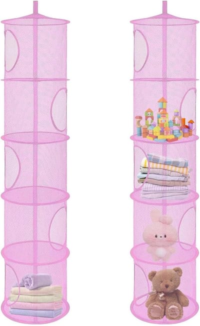 SnelShoppen - 2 Stuks Vouwbare Hangende Opberg Organizer met 5 Compartimenten, Mesh Hangnet Opbergzak, Knuffeldier en Hangmand voor Kinderkamer, Balko