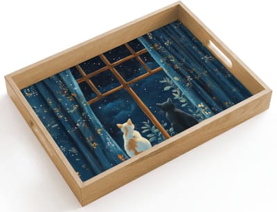 Dienblad hout 40x30 cm - Schootdienblad - Kat - Sterrenhemel - Blauw - Borrelplank rechthoek - Plateau dienbladen