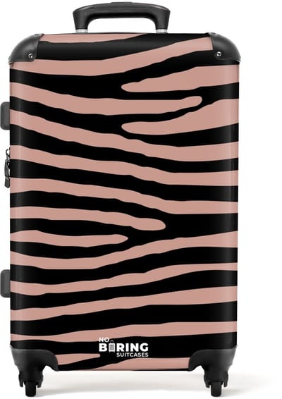 NoBoringSuitcases.com - Grote koffer dames - Zebrastrepen op roze - Reiskoffer met 4 wielen - Trolley op wieltjes - Rolkoffer groot vrouwen - 72 liter - Ruimbagage valies 20kg - Valiezen voor volwassenen
