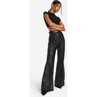 boohoo Dames Leather Look High Waisted Seam Front Flared Trousers | Zwart | Maat: 40