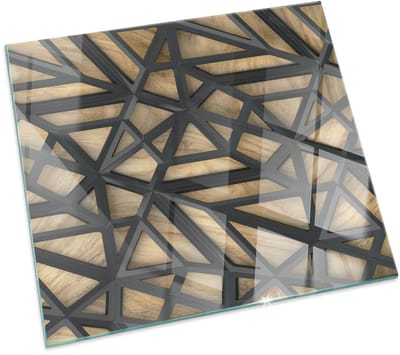 Tulup Kachel Vloerplaat - Geometrie met hout Vloerplaat Openhaard - 50 cm x 50 cm - Bruin Vloerplaat Voor Houtkachel - Vierkant Kachel Vloerplaat - Vloerplaat Voor Kachel - Plaat Onder Houtkachel - Onderplaat Kachel