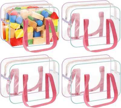 4 stuks speelgoedopbergtas, toiletartikelen - speelgoedorganizer met handvat - zijzakken en ritssluitingen - waterdicht, transparante pvc-opslag, voor puzzel, badspeelgoed (kleurrijk) | Cyslmuk®