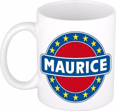 Bellatio Decorations - Maurice voornaam - koffiemok - beker - wit/blauw - 300 ml - Cadeau - Heren - Collega - Vaderdag - Verjaardag