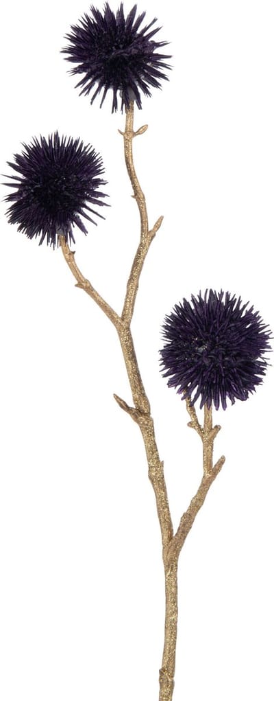 J-Line decoratie Tak Echinops 3 Bloemen - kunststof - paars/goud - 24 stuks