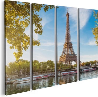Artaza Canvas Schilderij Vierluik Eiffeltoren In Parijs Aan Het Water - 80x60 - Foto Op Canvas - Canvas Print