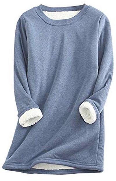 Dames Langer Mouw O-Hals Trui met Hartpatroon - Dikke Fleece en Comfortabele Casual Blouse voor Thuis