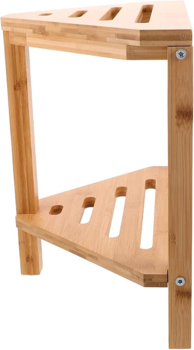 Bamboe Douchekruk - Badkrukje Hoekbankje - Douchen en Scheren - Met Opbergrek - 37x34x22 cm - Beige