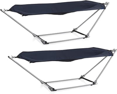 Opvouwbare Hangmatten Set - Dubbele Hangmatten - Ontspannen Buiten - Met Stabiel Frame - 150 kg Draagkracht - Blauw
