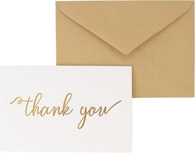 Set van 20 Luxe Bedankkaarten met Kraft Enveloppen - Wit met Gouden Tekst
