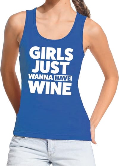 Girls just wanna have Wine tekst tanktop / mouwloos shirt blauw dames - dames singlet Girls just wanna have Wine S