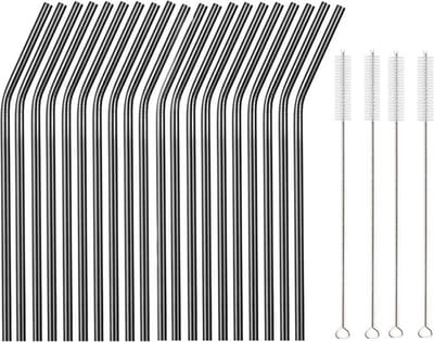Scoby - RVS rietjes - Set van 20 herbruikbare rietjes - incl. 4 schoonmaak borsteltjes - Duurzaam en stijlvol - Stainless Steel Straws - Zwart