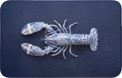 Badmat 80x50 cm - Antislip - Kreeft - Porselein - Delfts - Blauw - Badmatten voor badkamer - Badkamermat - Douchemat - Badkamer mat