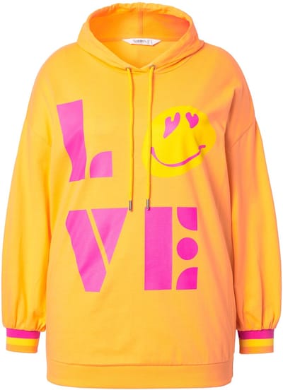 Angel of Style - Dames - Hoodie LOVE SMILEY-motief sweater met capuchon - Lichtoranje - Maat 46