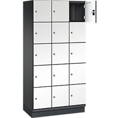 C+P Cambio lockerkast, 3 vakken, 15 vakken, met plint, B 900 x D 525 x H 1980 mm, zwart-grijs/wit