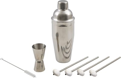 Point-Virgule cocktailset met Cobbler shaker, cocktailmaatje en set van 4 rietjes/lepels