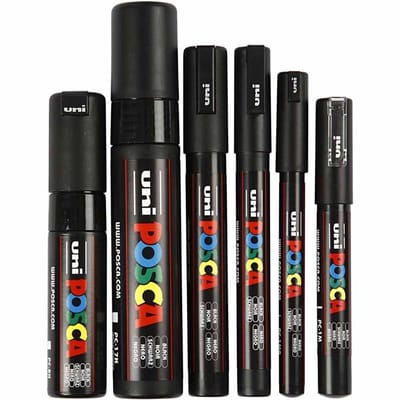Posca Markers - Paintmarker - Universele Stift - Fineliner - Zwart - lijndikte 0,7-15mm - 6 stuks