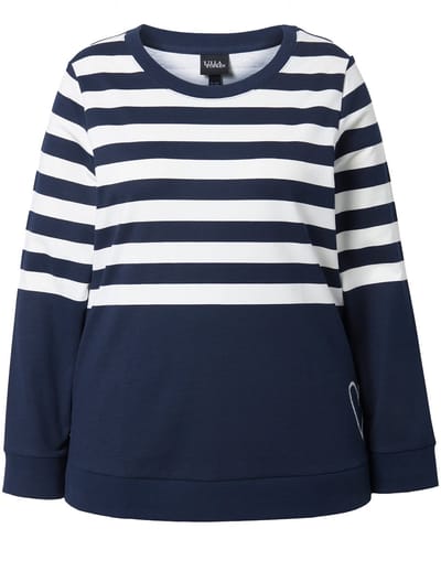 Ulla Popken - Dames - Sweatshirts strepen hartborduursel ronde hals lange mouwen - Marine - Maat 62+