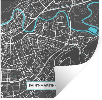 Muurstickers - Sticker Folie - Saint-Martin-D'Hères - Frankrijk - Plattegrond - Kaart - Stadskaart - 100x100 cm - Plakfolie - Muurstickers Kinderkamer - Zelfklevend Behang XXL - Zelfklevend behangpapier - Stickerfolie