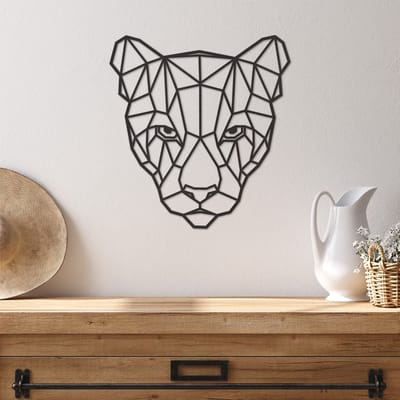 Geometrische Wanddecoratie Puma - Geometrische Muurdecoratie Panter - Geometrische Tijger - Muurdecoratie Hout - Wanddecoratie Hout - Muurdecoratie Woonkamer - Wanddecoratie Woonkamer - Wanddecoratie Industrieel - Wanddecoratie Dieren - 31 x 29 cm