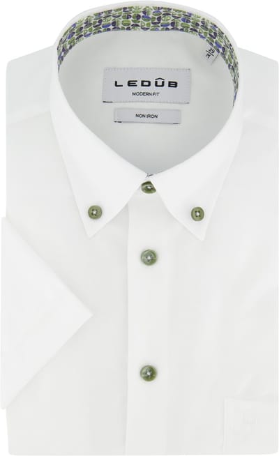Katoenen korte mouw wit overhemd Ledub Modern Fit