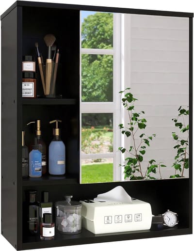 VH Supplies® Spiegelkast Badkamer - Badkamerkast met Spiegel - Badkamermeubel - 16D x 55B x 61H cm