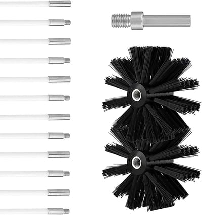 Complete Set voor Schoorsteenreiniging, Ø 150mm, met 12 Flexibele Stangen en 2 Borstels voor Houtkachel en Open Haard, Ideaal voor Grondige Reiniging en Onderhoud