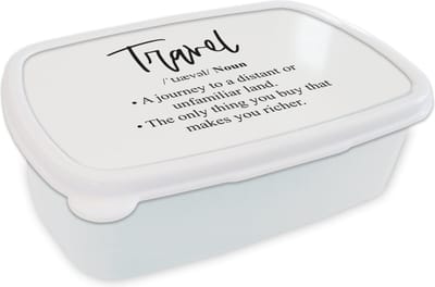 Broodtrommel Wit - Lunchbox - Brooddoos - Spreuken - Quotes - The only thing you buy that makes you richer - Travel - 18x12x6 cm - Volwassenen