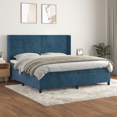 vidaXL - Boxspring - met - matras - fluweel - donkerblauw - 200x200 - cm
