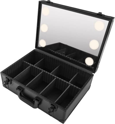 Make-up Tas met Spiegel en Verlichting, Cosmetica Organizer voor Schoonheidsproducten, Sieraden en Huidverzorging, Zwart en Wit