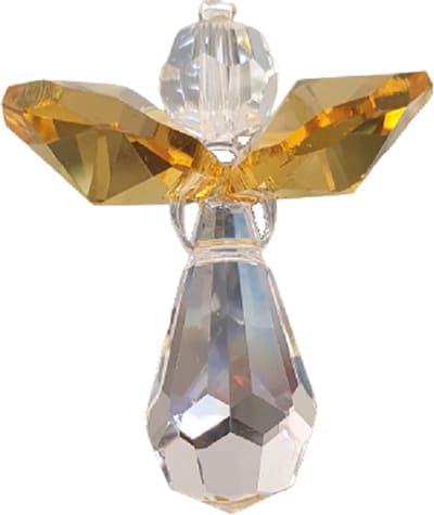 Beschermengel Raamhanger Geel , gemaakt met o.a. swarovski kristal, raamdecoratie, raamkristal, fengshui, crystal, kersthanger, kerst ornament, kerst, cadeau, geluksengel, beschermengel, engel, engeltje, autohanger, kerstpakket