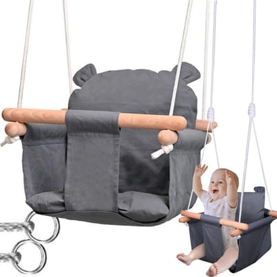 Trendmix Houten Babyschommel – Kinderschommel & Schommelzitje – Verstelbaar – Binnen & Buiten – Grijs