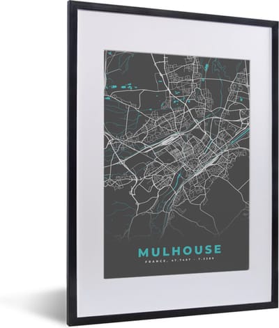 Fotolijst incl. Poster - Mulhouse - Frankrijk - Kaart - Plattegrond - Stadskaart - 30x40 cm - Posterlijst