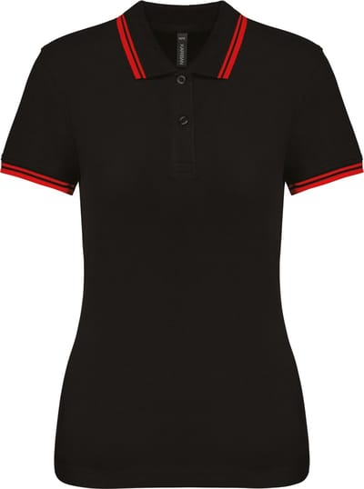 Kariban Gestreepte damespolo korte mouwen K273 - BLACK / RED - L