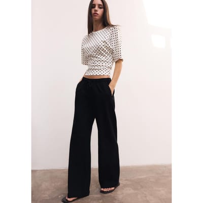 Stradivarius Broek met linnenlook en koord  Zwart XS
