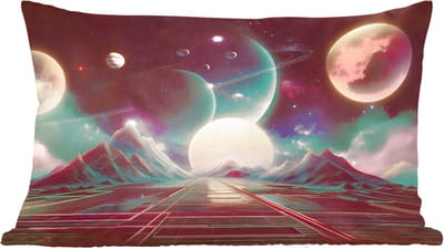 Sierkussens - Kussentjes Woonkamer - 60x40 cm - Planeten - Neon - Berglandschap - Zon