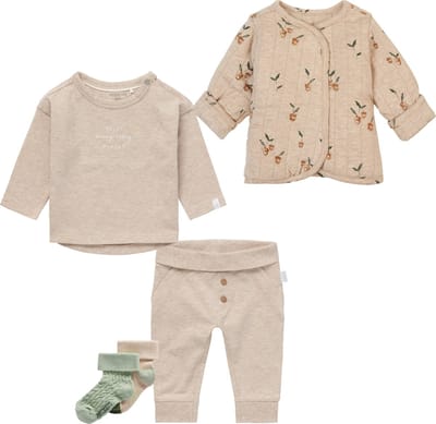 Noppies - Kledingset - 5delig - Gevoerde Jas Jarell - Broek Jujube - shirt Jay Sand Melange - 2paar sokjes - Maat 68
