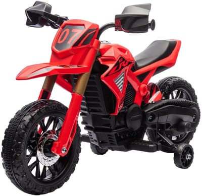 Elektrische Kindermotor - Kindermotorfiets - Kinderauto - 6V Accu - tot 3 km/u - Kinderen 3-8 jaar - met Zijwieltjes, Startgeluid & Claxon - Elektrische Accuvoertuigen - Kindervoertuig - Rood