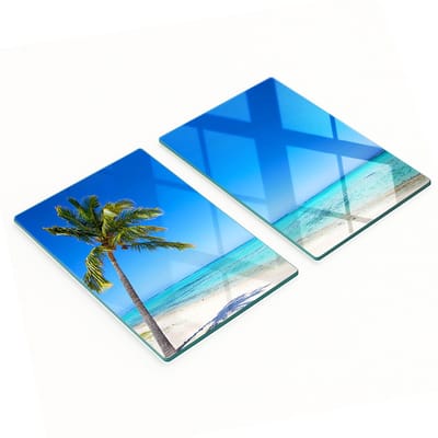 Decoratieve snijplanken van gehard glas met tropisch strandmotief, 2x40x52 cm