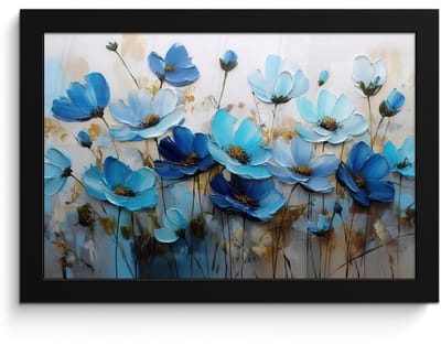 Poster in lijst - Fotolijst 30x20 cm - Posters - Bloemen - Schilderij - Blauw - Posterlijst zwart - Decoratie - Wanddecoratie woonkamer - Muurdecoratie slaapkamer