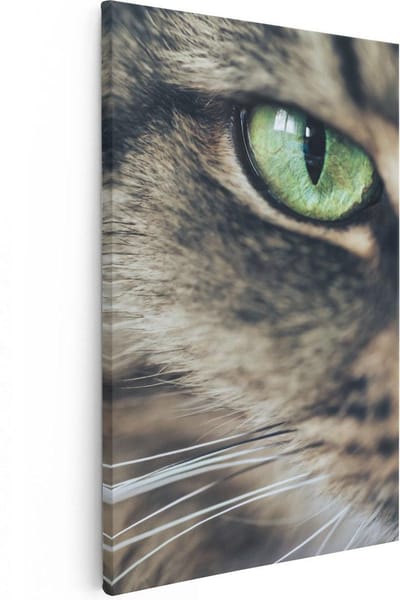 Artaza Canvas Schilderij Kat Groene Ogen - 20x30 cm - Klein - Muurdecoratie Dierenkop - Wanddecoratie Woonkamer - Kamer Accessoires